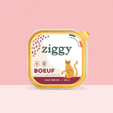 Ziggy Chat Senior sans céréales patées au boeuf 4 barquettes de 100 g - JungleVet