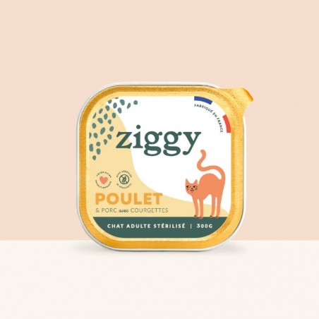 Ziggy Chat Adulte Sterilisé sans céréales patées au Poulet - 4 barquettes de 100 g - JungleVet