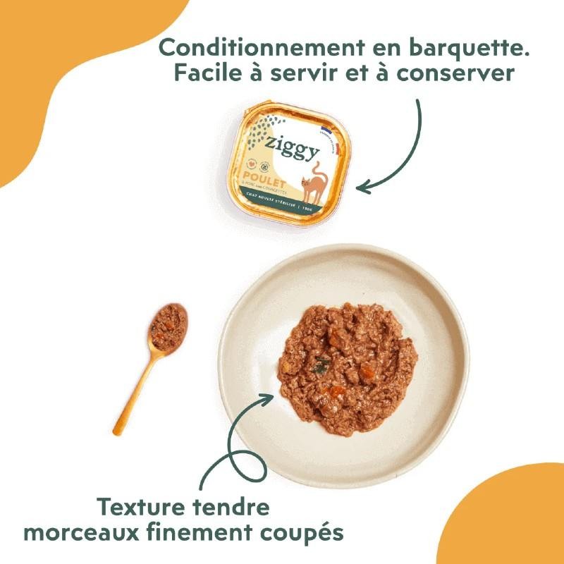 Ziggy Chat Adulte Sterilisé sans céréales patées au Poulet - 4 barquettes de 100 g - JungleVet