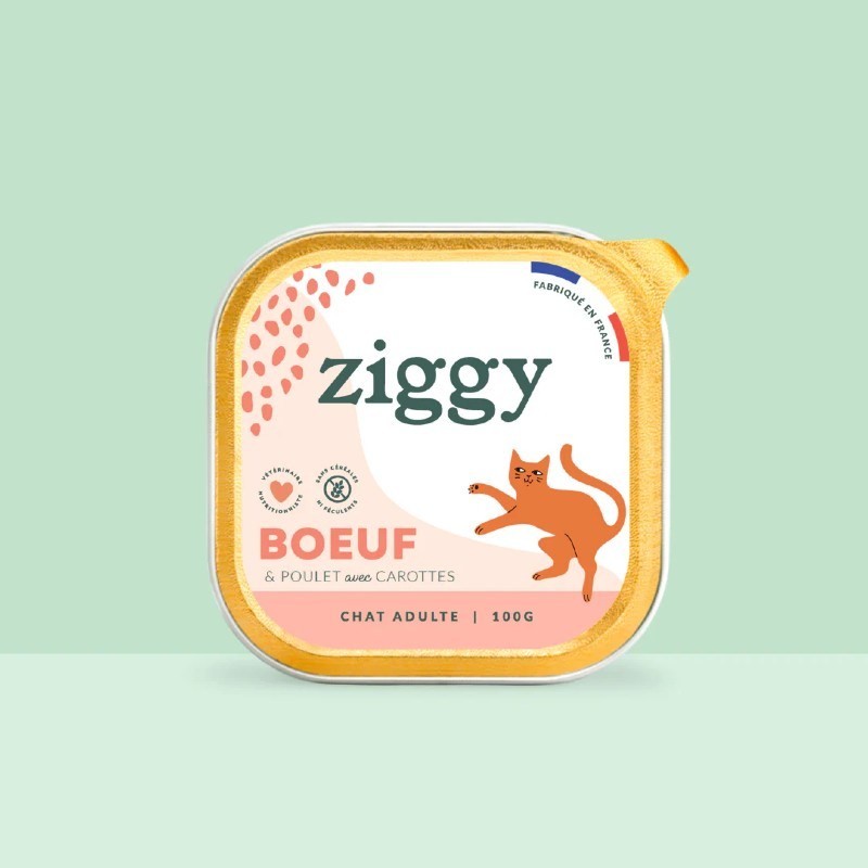 Ziggy Chat Adulte sans céréales patées au Boeuf 4 barquettes de 100 g