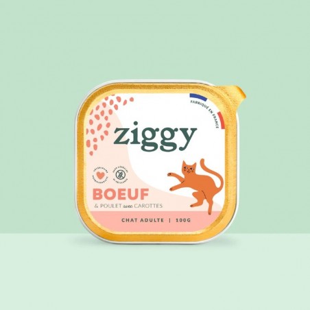 Ziggy Chat Adulte sans céréales patées au Boeuf 4 barquettes de 100 g