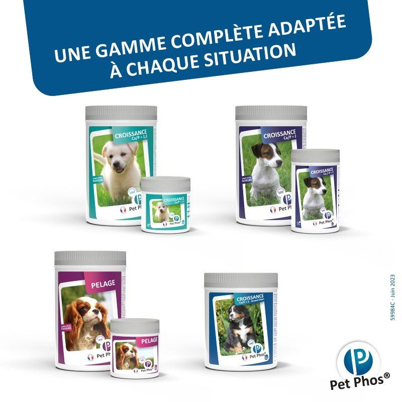 Pet Phos canin Croissance Ca/P 2 grands chiens Boite de 100 cp