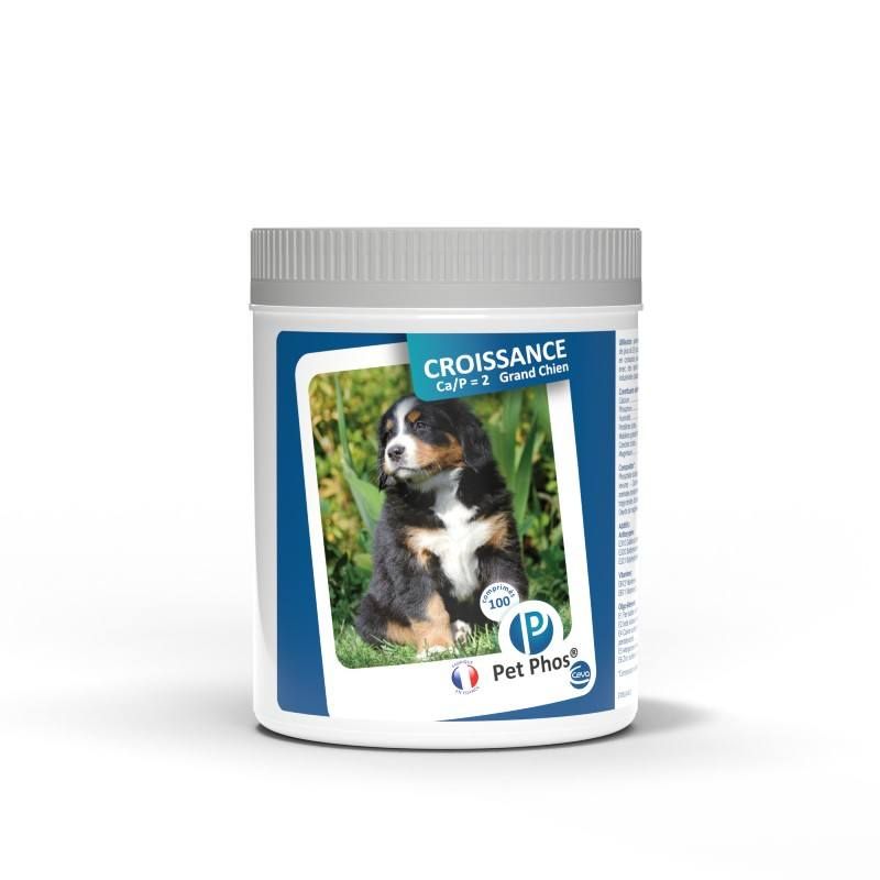 Pet Phos canin Croissance Ca/P 2 grands chiens Boite de 100 cp
