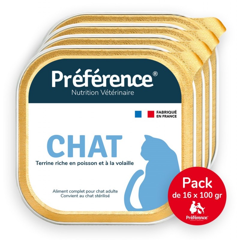 Préférence Chat Poisson & Volaille Terrine 16 barquettes de 100 g - JungleVet