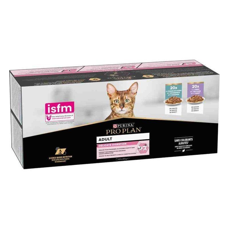 Purina ProPlan Cat Adult Sterilised Maintenance Dinde et Poisson en Sauce 40 sachets de 85 g - JungleVet