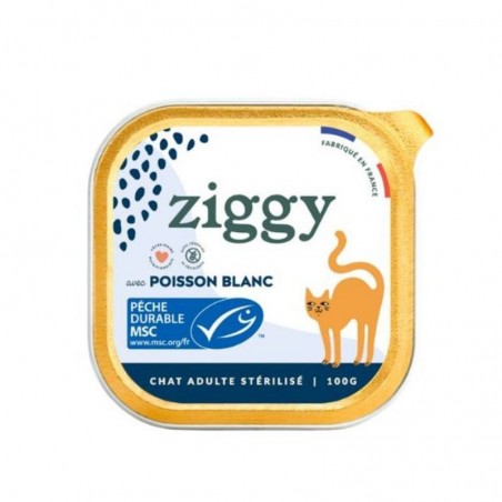 Ziggy Chat Adulte Stérilisé Poisson blanc Pâtée 4 barquettes de 100 g - JungleVet