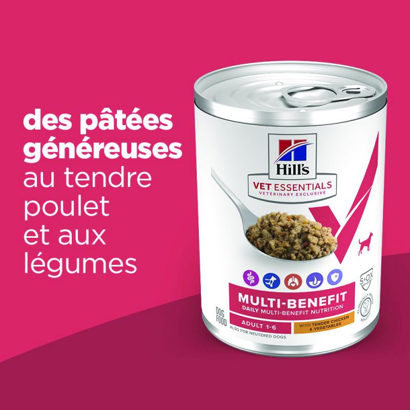 Hill's Vet Essentials Multi Benefit pour chien au poulet et légumes - 12 boîtes de 363 g