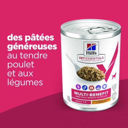 Hill's Vet Essentials Multi Benefit pour chien au poulet et légumes - 12 boîtes de 363 g