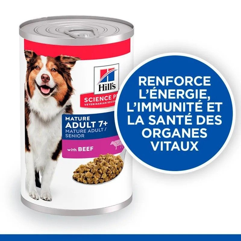 Hill's Science Plan Canine Adult 7+ au Boeuf Mature 12 boîtes de 370 g - JungleVet