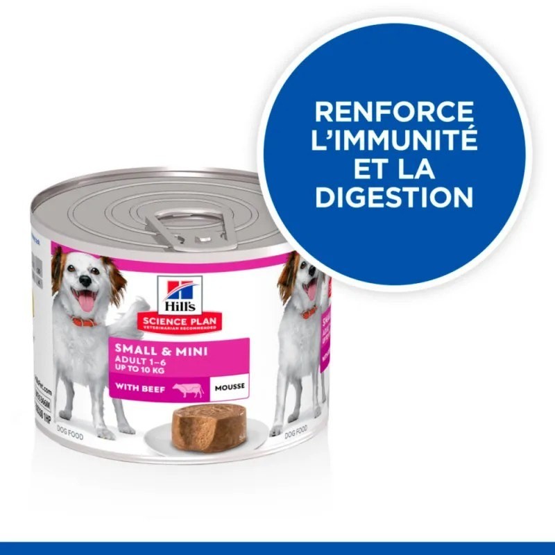 Hill's Science Plan Canine Adult 1 6 Small & Mini Boeuf Mousse 12 boîtes de 200 g - JungleVet