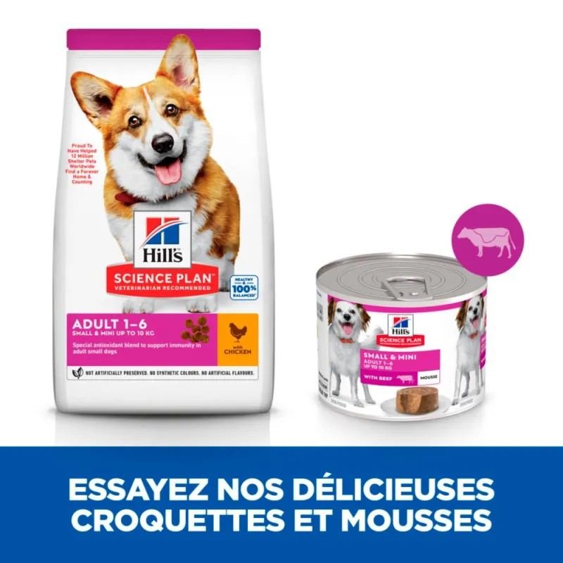 Hill's Science Plan Canine Adult 1 6 Small & Mini Boeuf Mousse 12 boîtes de 200 g - JungleVet