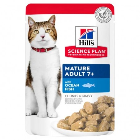 Hill's Science Plan Mature7+ pour chat au poisson de l'océan - 12 sachets de 85 g - JungleVet