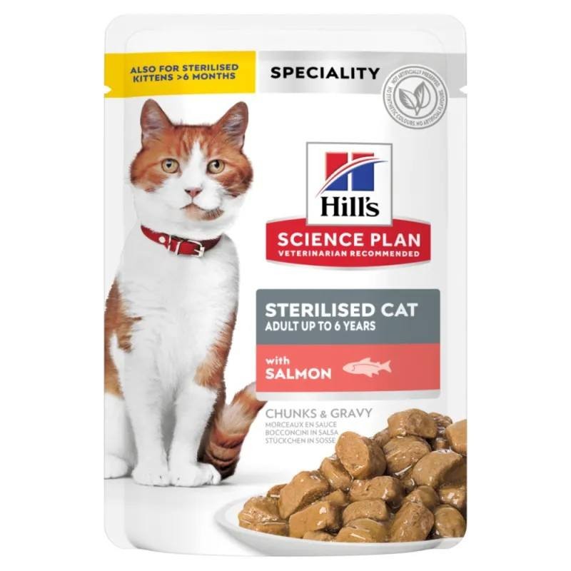 Hill's Science Plan Adult Sterilised pour chat au saumon - 12 sachets de 85 g - JungleVet