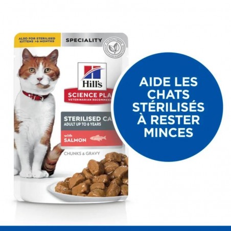 Hill's Science Plan Adult Sterilised pour chat au saumon - 12 sachets de 85 g - JungleVet