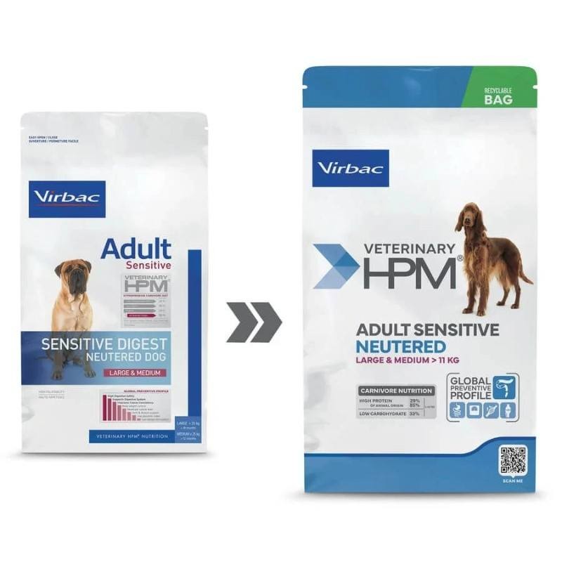 Virbac Veterinary HPM Adult Dog Neutered Sensitive Digest Large & Medium - JungleVet