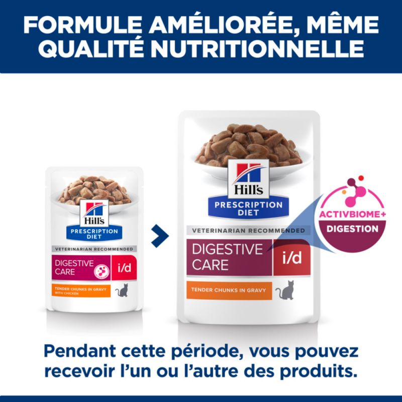 Hill's Prescription Diet I/D Digestive pour chat au poulet - 12 sachets de 85 g - JungleVet
