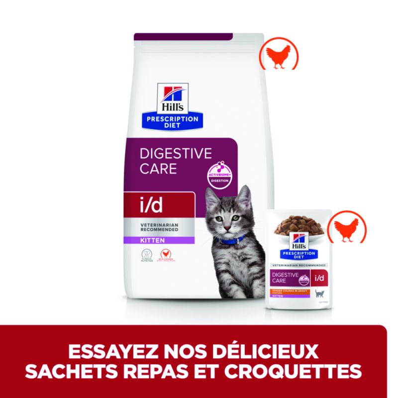 Hill's Prescription Diet kitten I/D Digestive Poulet - 12 sachets de 85 g - JungleVet
