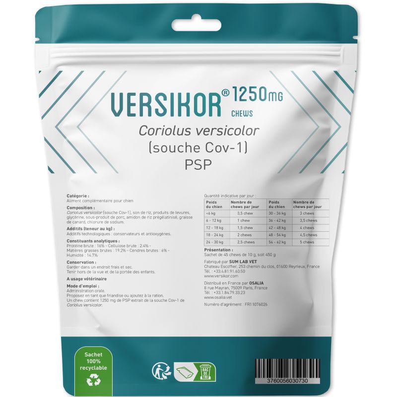 Versikor 1250 chews pour chien - Sachet de 45 bouchées - JungleVet