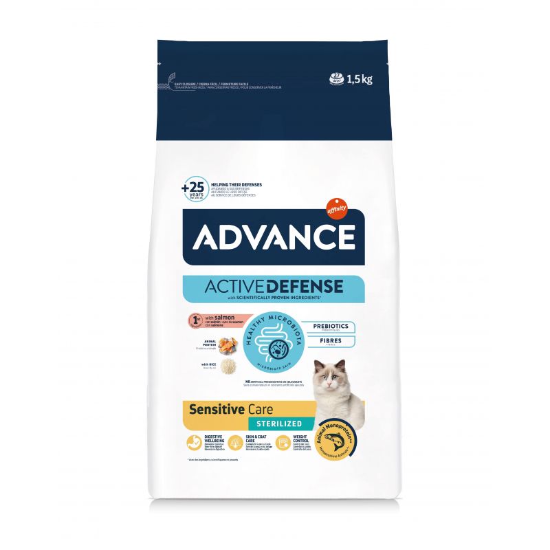 Advance Active Defense Chat Sterilized Sensitive Care Saumon sac de 1,5 kg