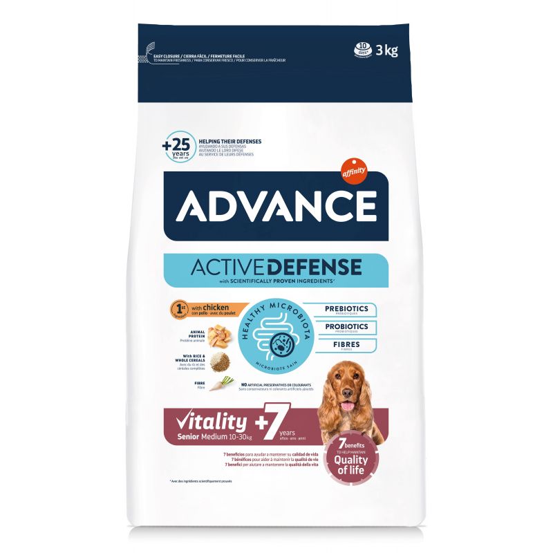 Advance Active Defense Chien Vitality +7 Senior Medium au Poulet Sac de 3 kg